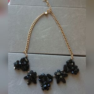 J. Crew black gemstone flowers statement Goldtone necklace